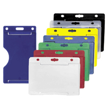 BRADY PEOPLE ID, HORIZONTAL MULTI-CARD HOLDER, BLACK VINYL, HOLDS 1 ID CARD ON ONE SIDE AND UP TO 3 ID CARDS OR 6 BUSINESS CARDS ON THE BACK SIDE, SIDE LOAD SLOT AND CHAIN HOLES, 2 1/8